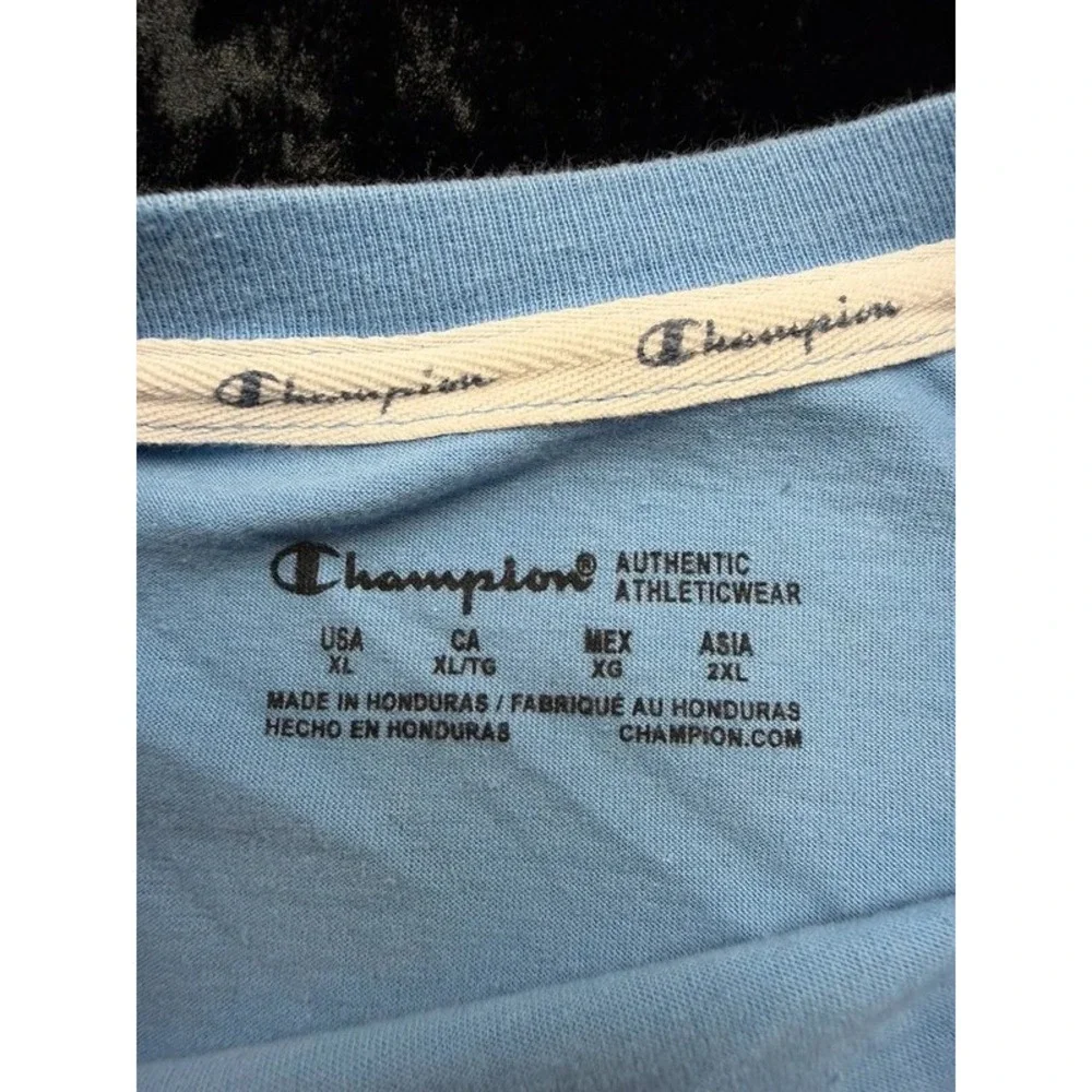 Champion Women's XL Long Sleeve T Shirt Light Blue Script Logo GT17H